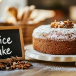 Moist homemade spice cake topped with powdered sugar and star anise